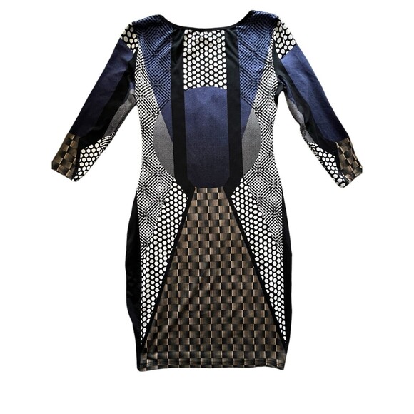TopShop Abstract Multicolored Print Body Con Dress 3/4 Length Sleeve Size 10 - Picture 6 of 6